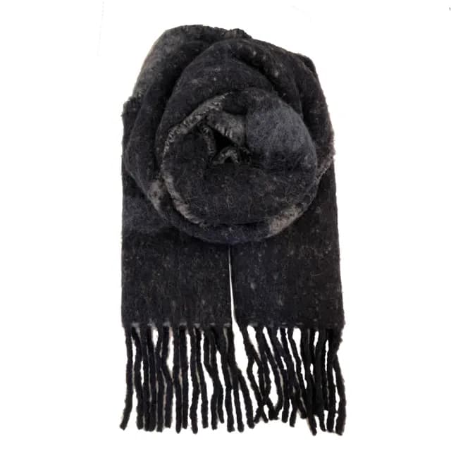 【COACH】新款大LOGO雙面毛呢羊駝毛流蘇長版圍巾(長版/深藍)