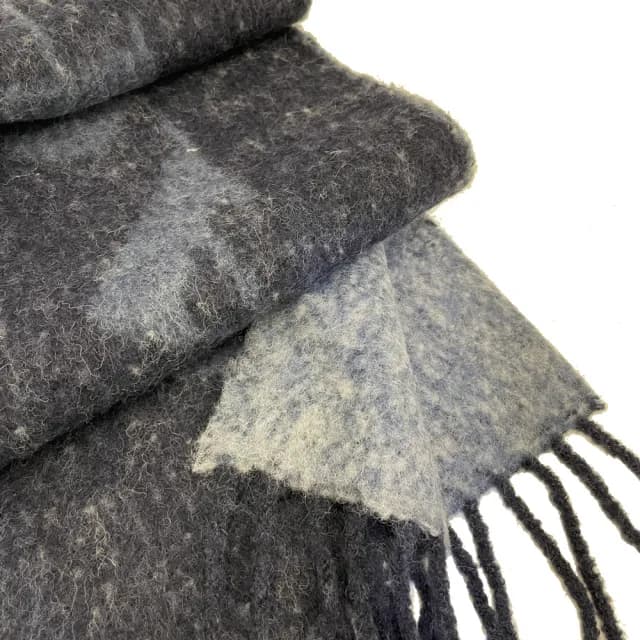 【COACH】新款大LOGO雙面毛呢羊駝毛流蘇長版圍巾(長版/深藍)