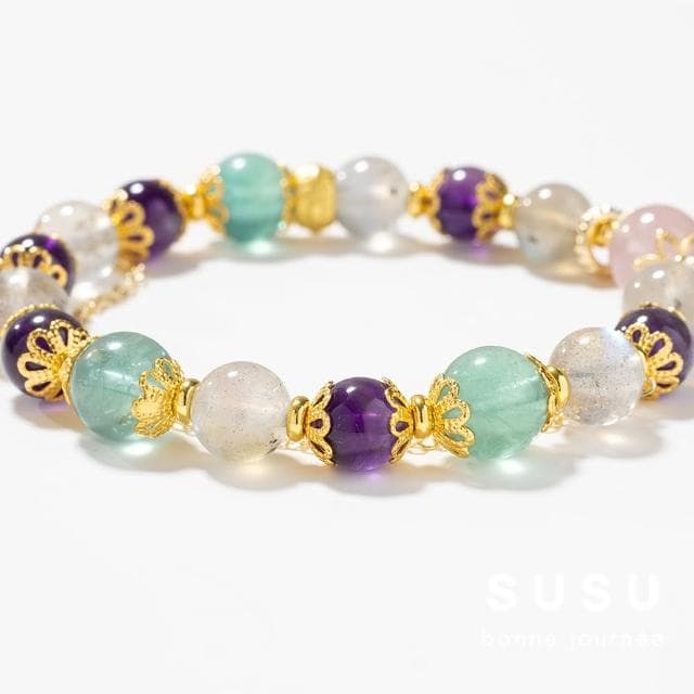 【SU SU】春日水晶手鍊(月光石 粉碧璽 紫水晶 綠螢石 事業運 招財 轉運 能量 防小人 送禮 推薦)