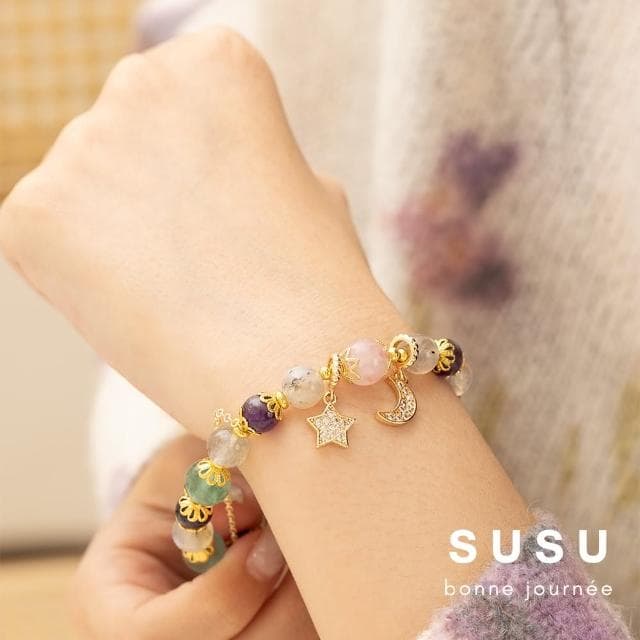【SU SU】春日水晶手鍊(月光石 粉碧璽 紫水晶 綠螢石 事業運 招財 轉運 能量 防小人 送禮 推薦)