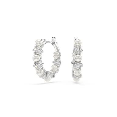 【SWAROVSKI 官方直營】Matrix 水滴形耳環水晶珍珠 圓形切割 白色 鍍白金色(情人節禮物 交換禮物)