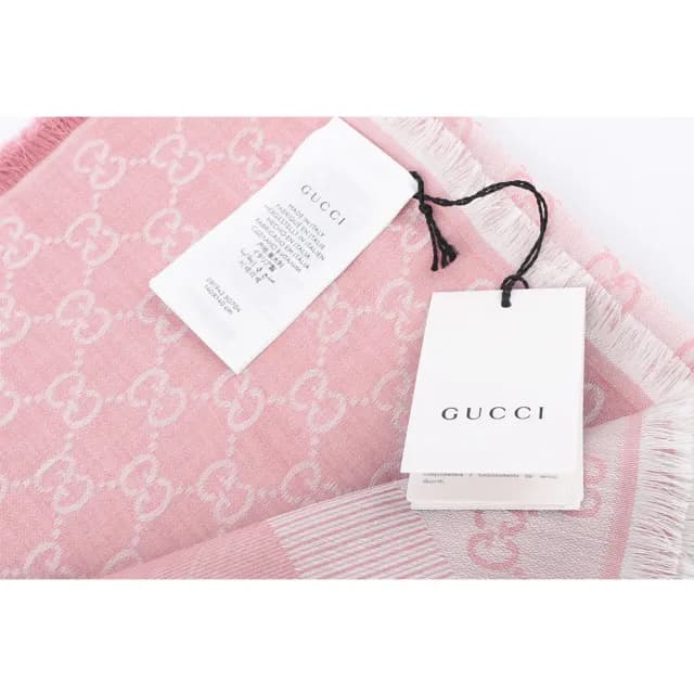 【GUCCI 古馳】GG Logo 羊毛混絲雙色披肩/圍巾(淺粉/粉色)