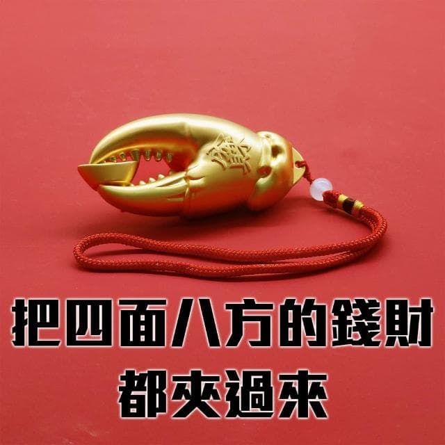 【手中有錢 黃銅蟹鉗造型黃金吊飾】含編織繩 招財進寶 福氣滿盈 後照鏡(送禮 新車 入厝禮 交換禮物)