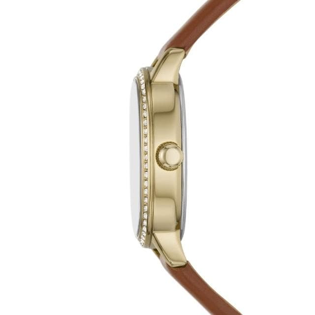 【FOSSIL 官方旗艦館】Penny系列 雅爵復古環鑽女錶 真皮錶帶手錶 23MM(2色可選)