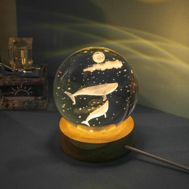【A-ONE 匯旺】7彩水晶球 海底 大鯨魚 小夜燈雕刻燈 造型燈 暖光 床頭燈 生日禮物 交換禮物