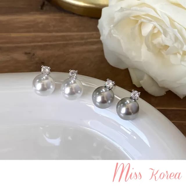 【MISS KOREA】無耳洞耳環 耳夾 夾式耳環/韓國設計溫柔氣質美鑽光澤珍珠夾式耳環(2色任選)