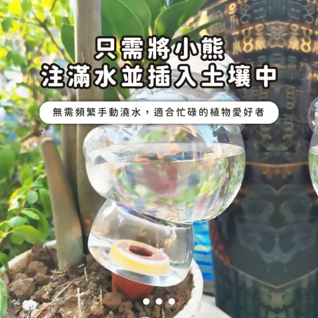 【一次8天】透明小熊滲透澆花器-2入組(植物盆栽 自動滴水器 懶綠植造景 外出 園藝 多肉 佈置 可視水位)