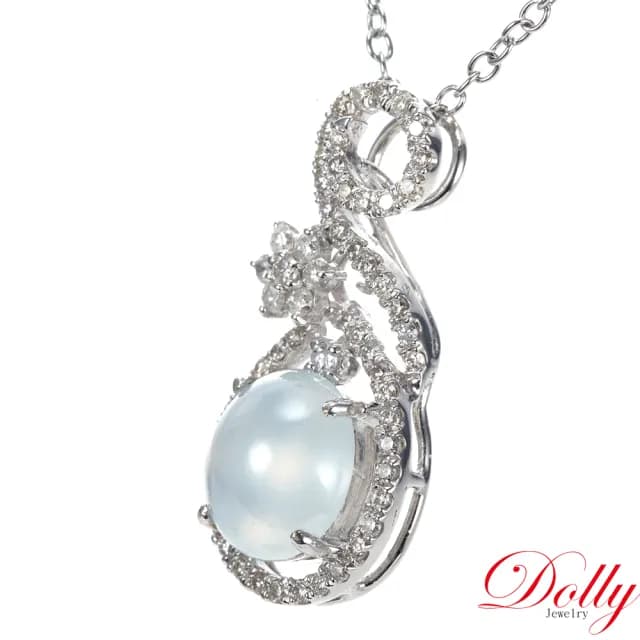 【DOLLY】14K金 緬甸冰玻種白翡A貨鑽石項鍊-002(長輩送禮首選)