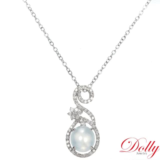 【DOLLY】14K金 緬甸冰玻種白翡A貨鑽石項鍊-002(長輩送禮首選)