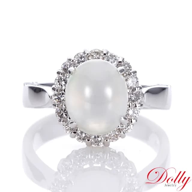 【DOLLY】14K金 緬甸冰玻種白翡鑽石戒指-007(母親節 長輩送禮 交換禮物首選)