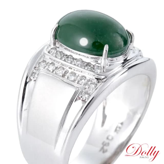 【DOLLY】緬甸 老坑綠A貨翡翠鑽石男戒(長輩送禮首選)