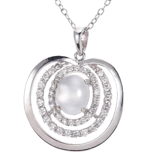 【DOLLY】14K金 緬甸冰玻種白翡鑽石項鍊(母親節 長輩送禮 交換禮物首選)