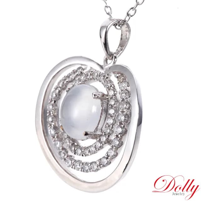 【DOLLY】14K金 緬甸冰玻種白翡鑽石項鍊(母親節 長輩送禮 交換禮物首選)