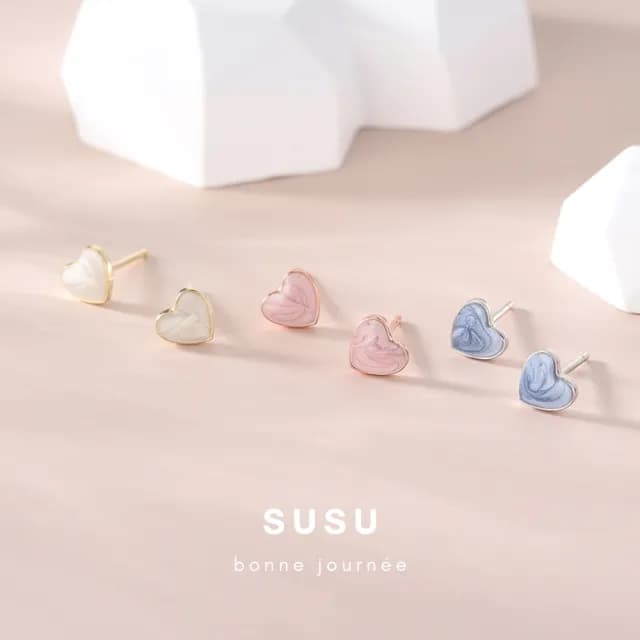 【SU SU】心心滴釉養耳棒(925純銀 防過敏 飾品 耳環 項鍊 手鍊 穿搭 百搭 時尚)