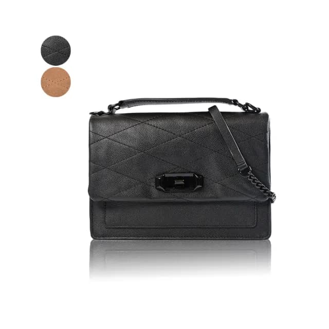 【Rebecca minkoff】Je Taime 絨面/真皮菱格旋鈕翻蓋手提/斜背二用包-中(新款任選)