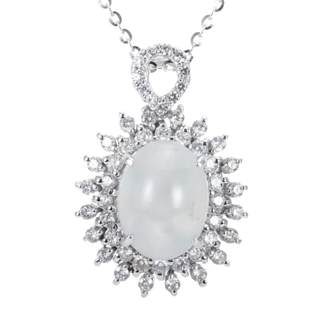 【DOLLY】18K金 緬甸冰種白翡鑽石項鍊(母親節 長輩送禮 交換禮物首選)