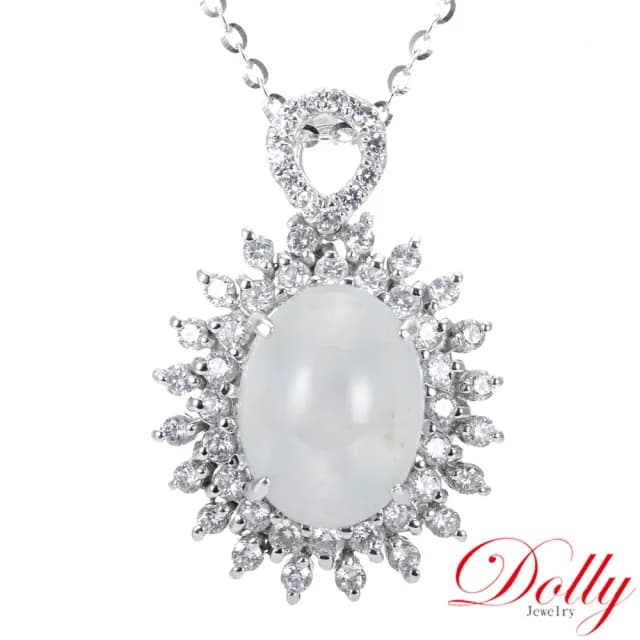 【DOLLY】18K金 緬甸冰種白翡鑽石項鍊(母親節 長輩送禮 交換禮物首選)