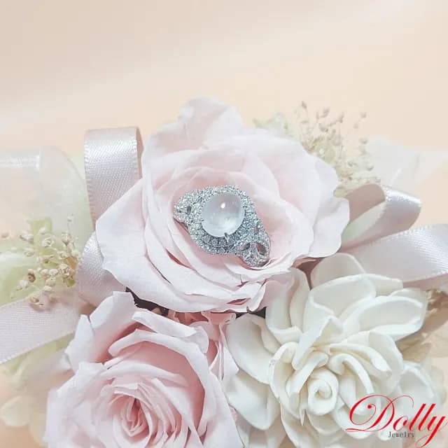 【DOLLY】18K金 緬甸冰玻種白翡鑽石戒指(長輩送禮首選)