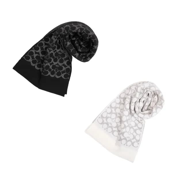 【COACH】C LOGO 金蔥雙面羊毛針織圍巾(多色任選)