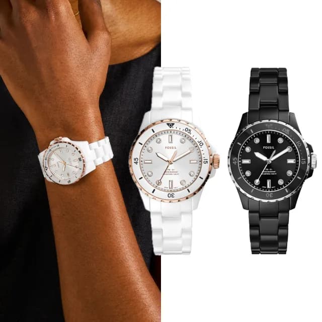 【FOSSIL 官方旗艦館】FB-01系列 清新水鬼女錶 陶瓷錶帶 手錶 35MM(2色可選)