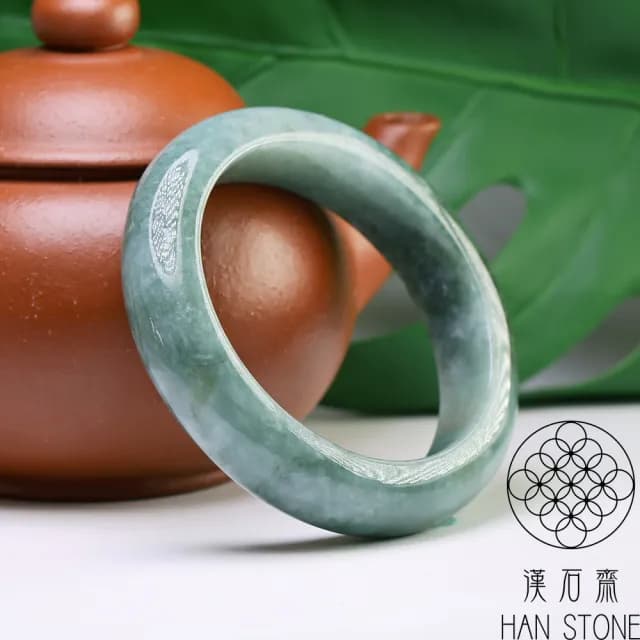 【漢石齋】情人節禮物 天然翡翠A貨 手鐲玉鐲 油青飄花種(手圍17.5/版寬14.5mm)