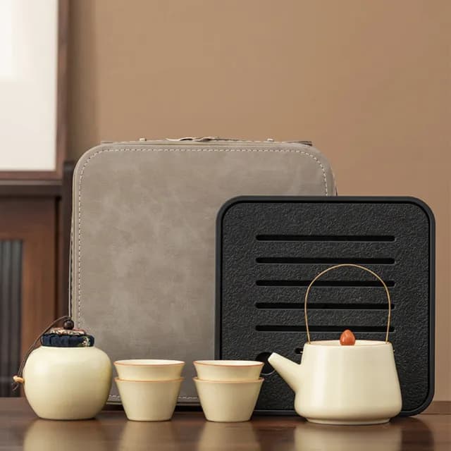 【TEA Dream】日式秋田小町米高質感戶外便攜式功夫茶具組(汝窯茶具組 長輩禮物 年節禮物)