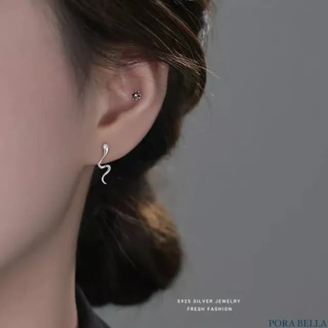 【Porabella】925純銀鋯石耳釘 好運耳釘 小蛇耳環 蛇年本命年耳環 時尚ins 耳飾 Earrings