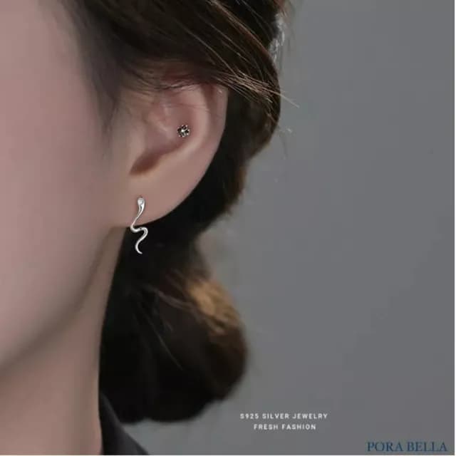 【Porabella】925純銀鋯石耳釘 好運耳釘 小蛇耳環 蛇年本命年耳環 時尚ins 耳飾 Earrings