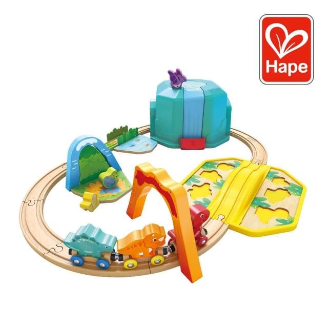 【德國Hape】恐龍世界火車軌道組玩具盒27件組_附收納箱(降臨曆/聖誕禮物/生日禮物/倒數月曆)