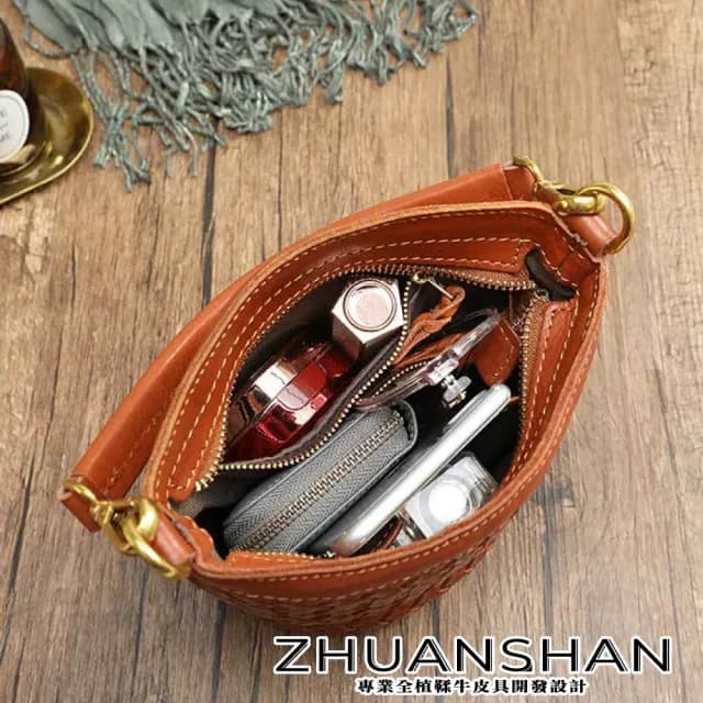 【ZHUANSHAN】情人節禮物 真皮 水洗牛皮編織手提包 肩背包 斜背包(真皮包包 咖啡色／棕色／墨綠色／紅色)