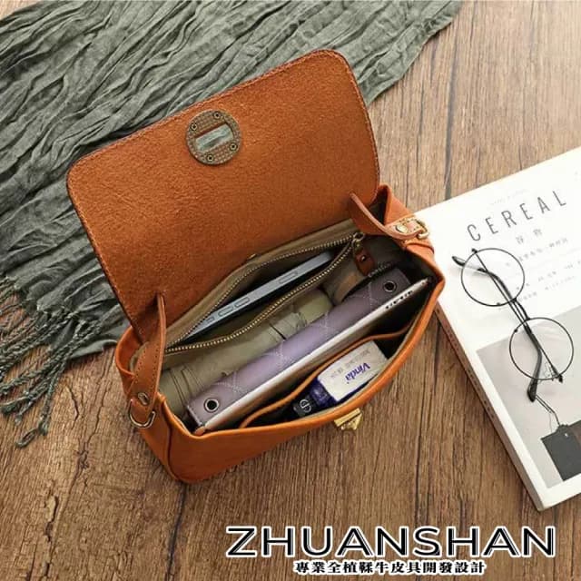 【ZHUANSHAN】情人節禮物 真皮 植揉牛皮黃銅五金純色手提包 肩背包(真皮包包 咖啡色／棕色／墨綠色／黃色／