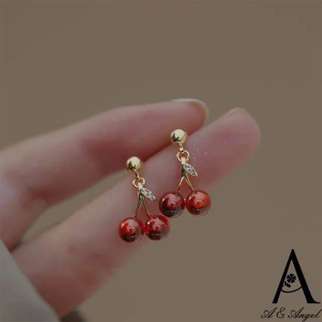 【ANGEL】甜美櫻桃清新紅石榴迷你耳環(2色可選)
