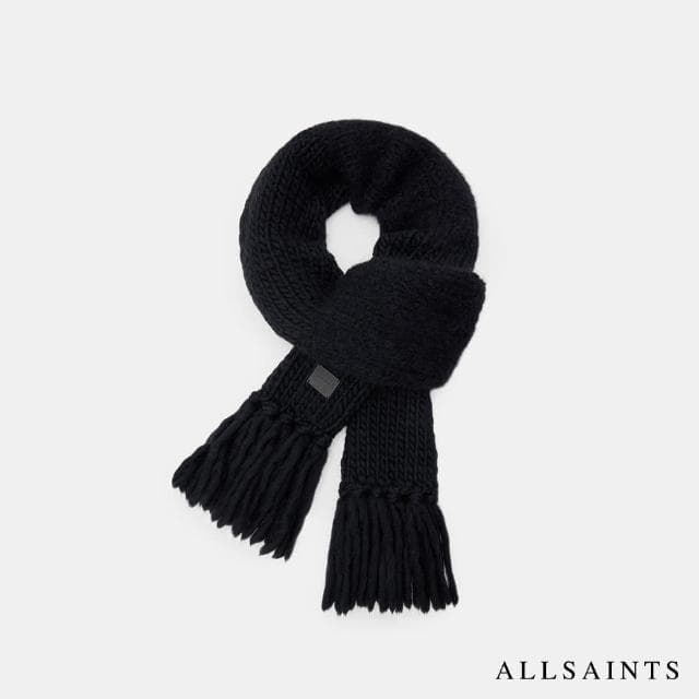 【ALLSAINTS】AMBER MIX 羊毛LOGO圍巾-黑 W190XB
