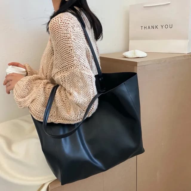 【89 zone】父親節禮物 法式復古時尚質感 女包 斜挎袋 單肩包 手提包 托特包(黑色大款)