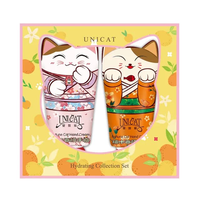 【UNICAT 變臉貓】送禮首選 招財貓盈潤護手霜禮盒 2入推薦禮物(檀木+櫻花40ml)