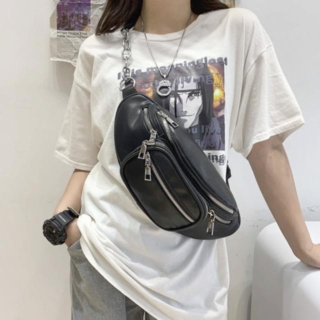 【MoonDy】母親節禮物 側背小包包 包包 斜背包 腰包 胸包 黑色包包 鏈條包 日系包包 小包包 生日禮物 情侶