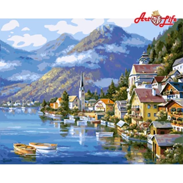 【ArtLife 藝術生活】DT113湖畔山城40*50CM(數字油畫 DIY DIY數字油畫 交換禮物 畫畫玩具)