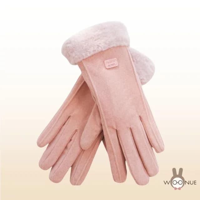 【WOONUE】超高質感保暖可觸控手套親膚羊毛加絨防寒雙層手套紅黑灰奶茶色(閨蜜情人朋友母親女友生日禮物)