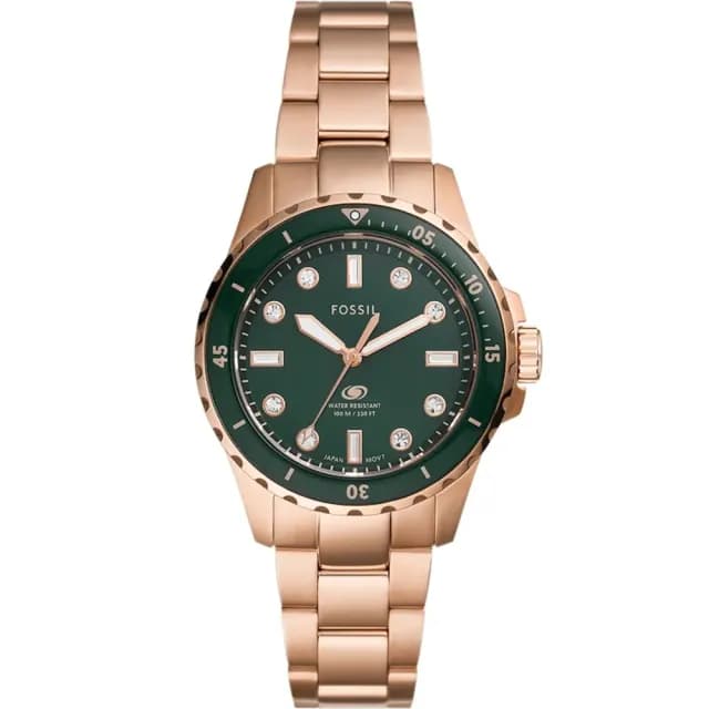 【FOSSIL】Blue Dive 潛水晶鑽女錶-綠/36mm 禮物 送禮 推薦(ES5371)
