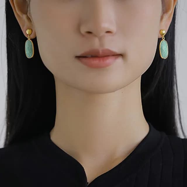【LEEHER】天河石/純銀耳環/耳飾/韓國飾品/耳環/耳環女/925/耳環抗過敏/復古耳環/高級感/ 