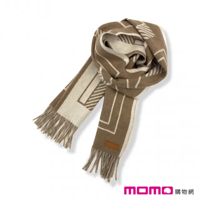 【Hermes 愛馬仕】羊絨圍巾 經典標誌圖案(棕色)