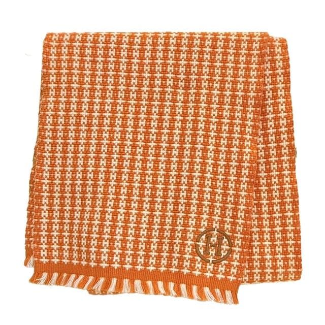 【Hermes 愛馬仕】H394814T 01 經典LOGO Graphique H系列針織羊毛圍巾(橘色)
