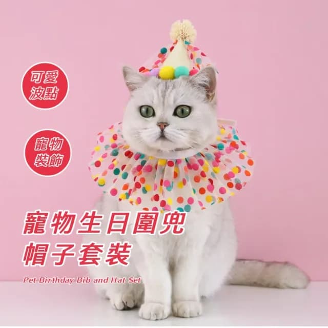 【快樂犬】寵物生日圍兜帽子套裝(派對 活動 毛孩 貓狗用品 圍脖 頭飾 彩球 多巴胺 拍照 道具 寫真 禮物)