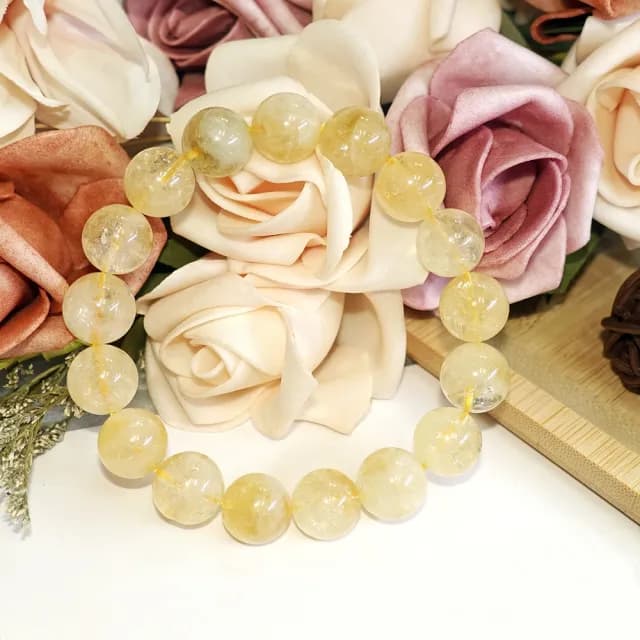 【德山珠寶】特價5A級12mm天然異象黃水晶手鍊(情人節生日禮物飾品母親節水晶手鍊CE476)