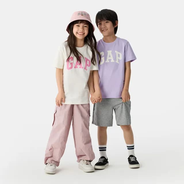 【GAP】兒童裝 Logo純棉印花圓領短袖T恤兩件組-淡紫色組合(687268)