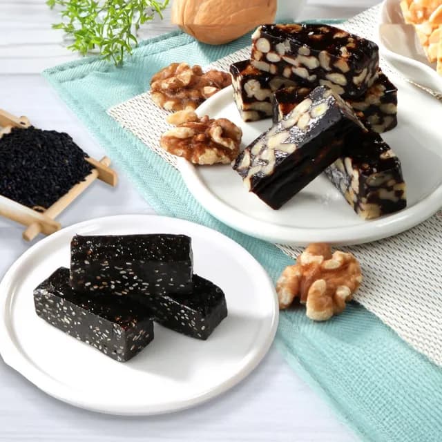 【喜RORO】低糖高纖糖糕組x1盒 核桃糕200g+芝麻糕240g/盒(附提袋/全素/堅果/中秋禮盒)