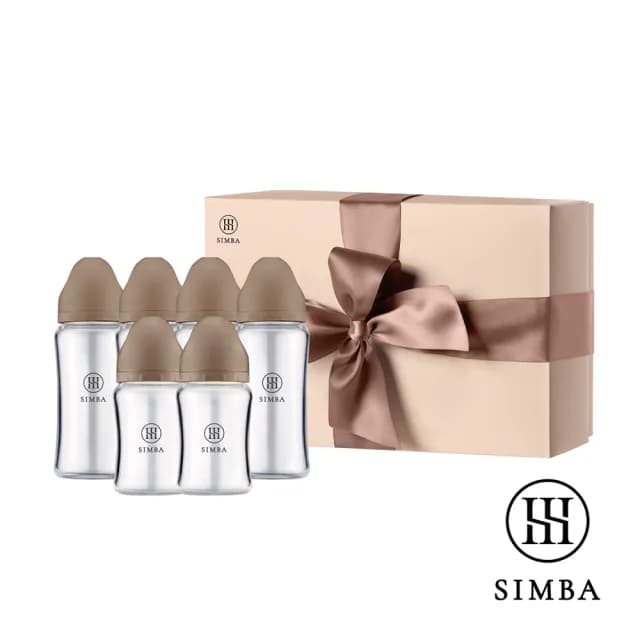 【Simba 小獅王辛巴官方直營】蘊蜜質金玻璃寬口奶瓶禮盒(摩卡慕斯/紫芙/彌月禮盒/4大2小)