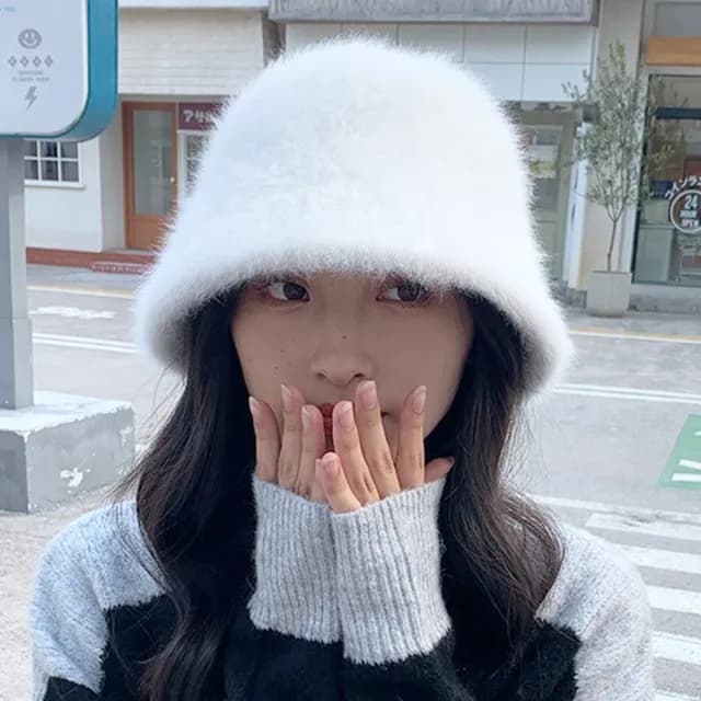【KT DADA】情人節禮物 漁夫帽 水桶帽 防寒帽 兔毛帽 毛絨帽 保暖帽 盆帽 日系復古 秋冬穿搭 韓版毛帽 顯臉