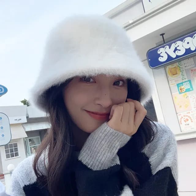 【KT DADA】情人節禮物 漁夫帽 水桶帽 防寒帽 兔毛帽 毛絨帽 保暖帽 盆帽 日系復古 秋冬穿搭 韓版毛帽 顯臉
