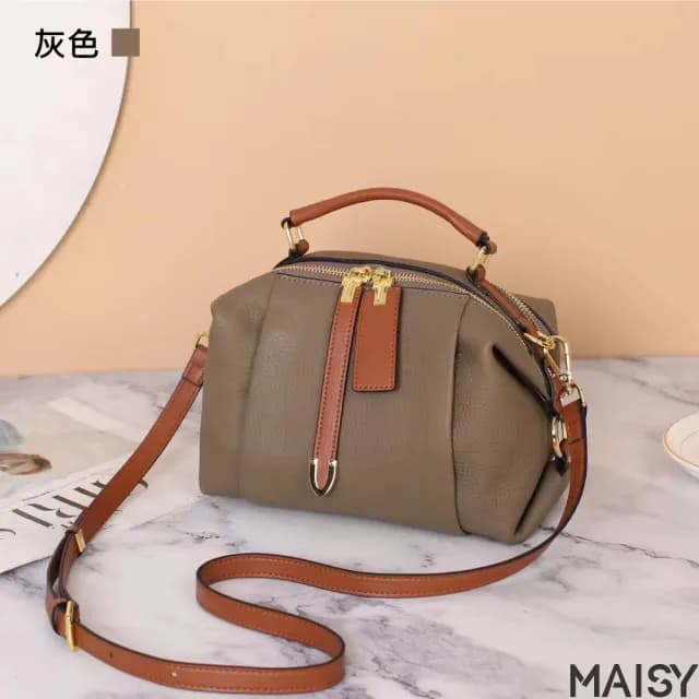 【MAISY】父親節禮物 復古真皮高級感波士頓包(真皮包包 現+預  米色／灰色／綠色／棕色／黑色)